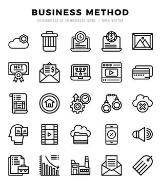 Business Method Icons Pack. Lineal icons set. Lineal icon collection set. Stock Illustration