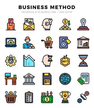 Business Method Icons Pack. Lineal Color icons set. Lineal Color icon colle.. Stock Illustration