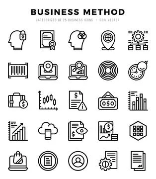 Business Method icons Pack. Lineal icons set. Business Method collection set. Illustrazione stock