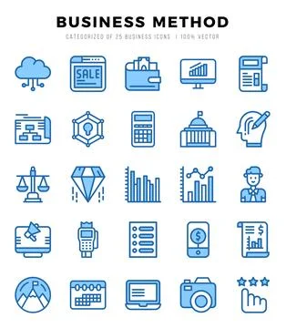 Business Method Icons Pack. Two Color icons set. Two Color icon collection se Stock Illustration