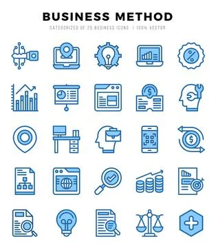 Business Method Icons Pack. Two Color icons set. Two Color icon collection se 스톡 일러스트