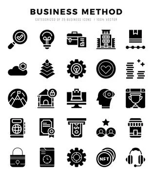 Business Method icons set. Collection of simple Glyph web icons. Stock Illustration