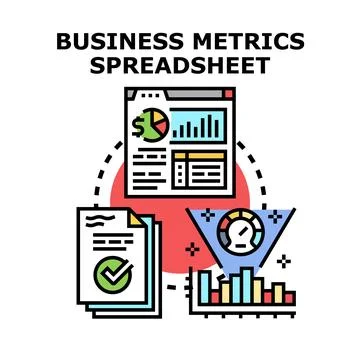 Business metrics spreadsheet analyzing data performance Stock Illustration