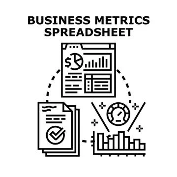 Business metrics spreadsheet analyzing data performance Stock Illustration