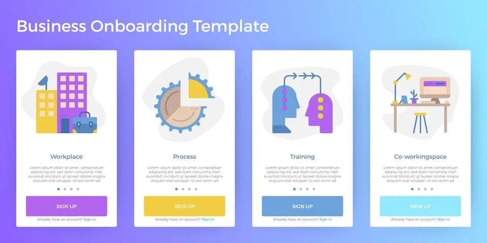 Business Mobile App Onboarding Template Illustrazione stock