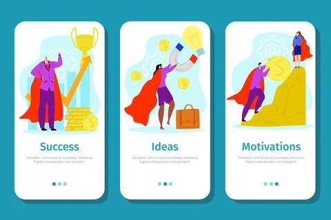 Business mobile website set, vector illustration. People man woman hero Stock Illustration