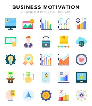 BUSINESS MOTIVATION elements. Flat web icon set. Simple vector illustration. Stock Illustration