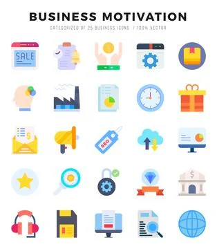 BUSINESS MOTIVATION elements. Flat web icon set. Simple vector illustration. Stock Illustration