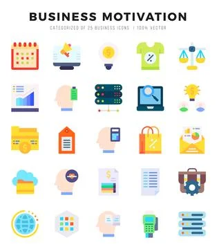 BUSINESS MOTIVATION elements. Flat web icon set. Simple vector illustration. Stock Illustration
