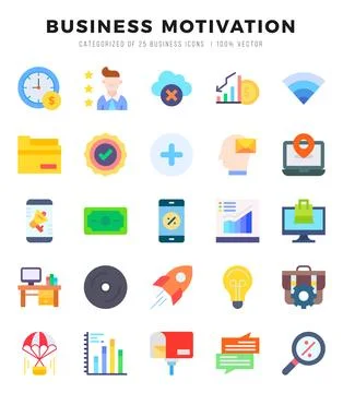 BUSINESS MOTIVATION elements. Flat web icon set. Simple vector illustration. Stock Illustration