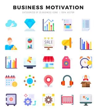 BUSINESS MOTIVATION elements. Flat web icon set. Simple vector illustration. 스톡 일러스트