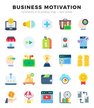BUSINESS MOTIVATION elements. Flat web icon set. Simple vector illustration. Illustrazione stock