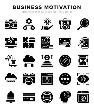 Business Motivation elements. Glyph web icon set. Simple vector illustration. Stock Illustration
