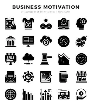 Business Motivation elements. Glyph web icon set. Simple vector illustration. Stock Illustration
