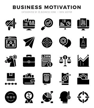 Business Motivation elements. Glyph web icon set. Simple vector illustration. Stock Illustration
