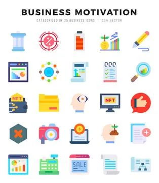 BUSINESS MOTIVATION Icons bundle. Flat style Icons. Vector illustration. Stock Illustration