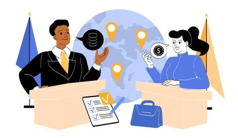 Business negotiation between two professionals. Illustrazione stock