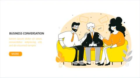 Business negotiation, conversation, flat vector landing page template. Business Stock Illustration