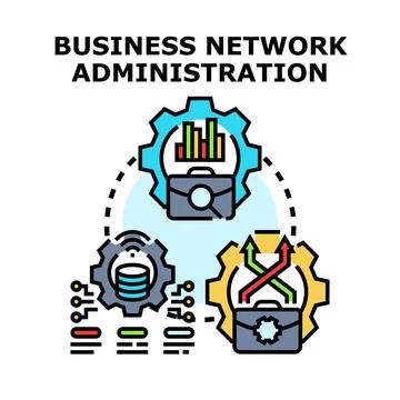 Business network administration managing technology system data information Stockillustratie