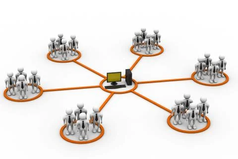 Business network around the computer Stock Illustration