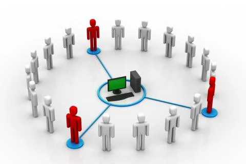 Business network around the computer. Stock Illustration