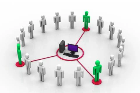Business network around the computer. Illustrazione stock