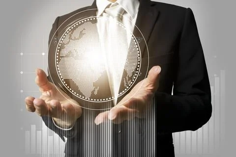 Business network communication and technology concept.global network connecti Stock Photos