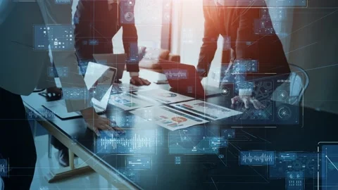 Business network concept. Data analysis. Management strategy. Teamwork. Partners Stock Footage 151891453