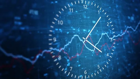Business network graphs data with analog clock time animation Stock Footage 334082381