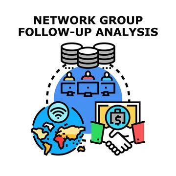 Business network group follow up analysis concept Illustrazione stock