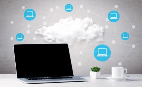 Business notebook on desk with computers Foto stock