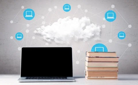 Business notebook on desk with computers Foto stock