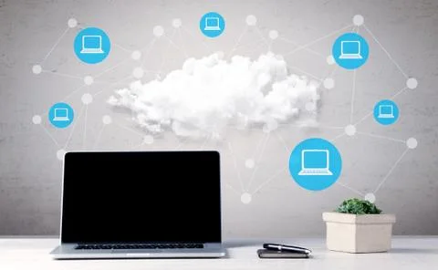 Business notebook on desk with computers Stock Photos