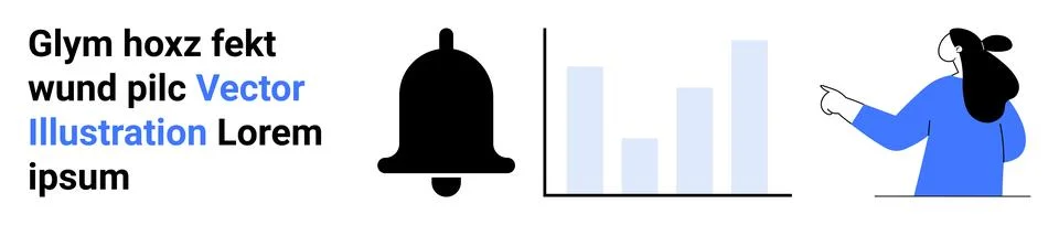 Business Notification and Data Analysis Concept with Character and Bar Graph Stock Illustration