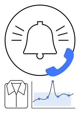 Business Notification Elements Bell Alert, Phone, Shirt, and Data Analysis .. Stock Illustration