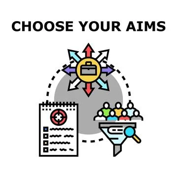 Business objectives concept with choosing aims and goal setting Stock Illustration