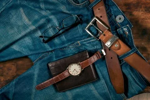 Business objects and jeans Stock Photos