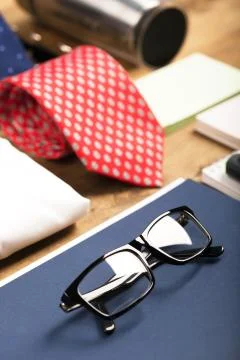Business objects on the desk, top view 스톡 사진