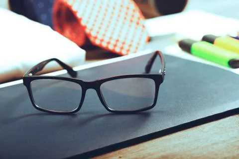 Business objects on the desk, top view 写真素材
