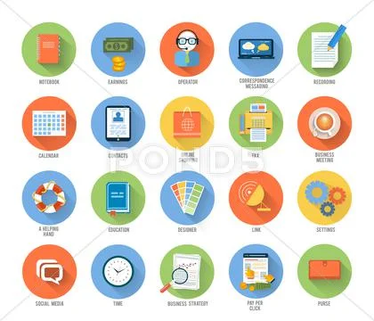 Business, office and marketing items icons. Stock Illustrationen