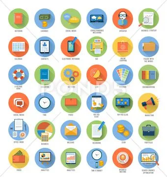 Business, office and marketing items icons. Stock Illustration