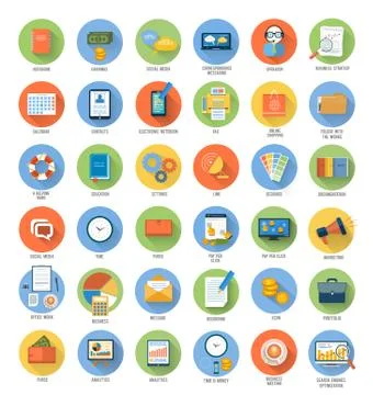 Business, office and marketing items icons. Stock Illustration
