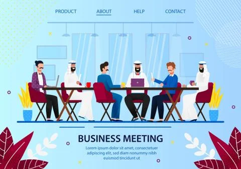 Business Office Board Meeting with Arab Partners. Stock Illustration