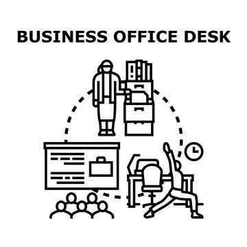 Business office desk job functions and wellness concept Illustrazione stock