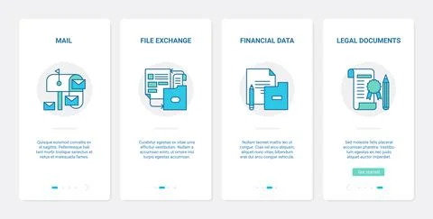 Business office file data exchange, transfer UX, UI onboarding mobile app page Stock Illustration
