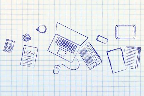 Business office objects desk illustration, organization and productivity Stock Illustration