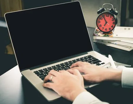 Business Office worker using computer with Blank screen for copy space. Foto stock