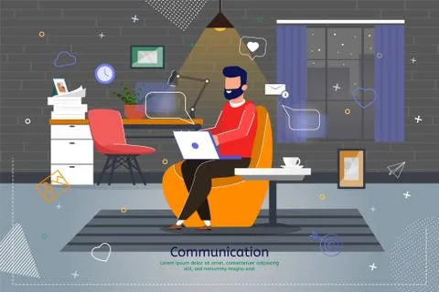 Business Online Communication Flat Vector Banner Stock Illustration