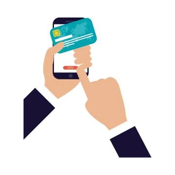 Business online ecommerce with hands using smartphone and credit card Illustrazione stock