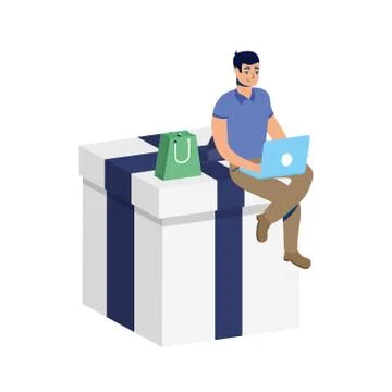 Business online ecommerce with man using laptop and gift イラスト素材